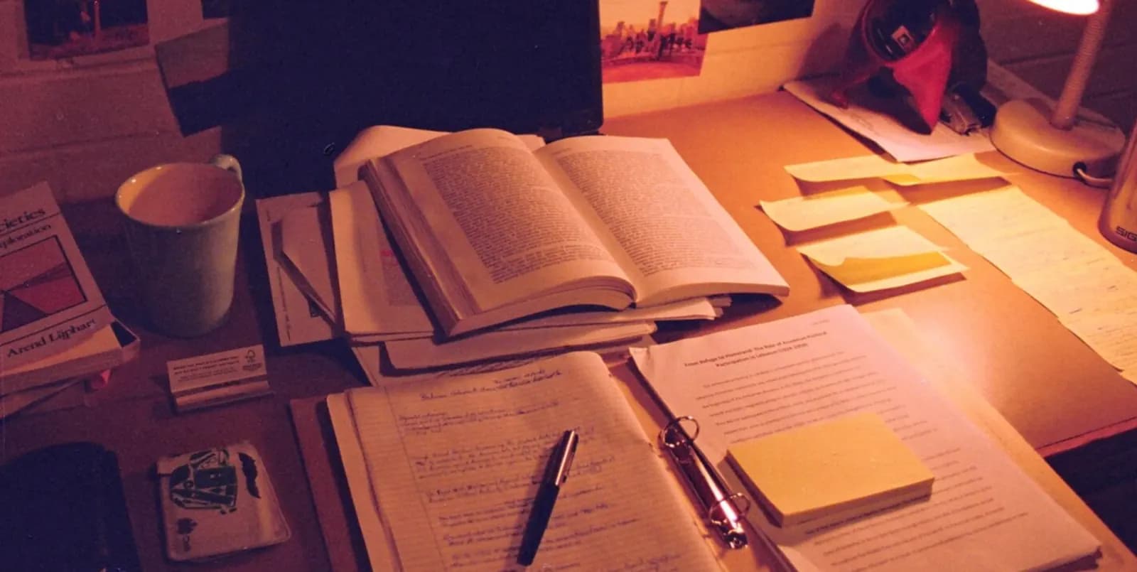 Desk with books and studying materials