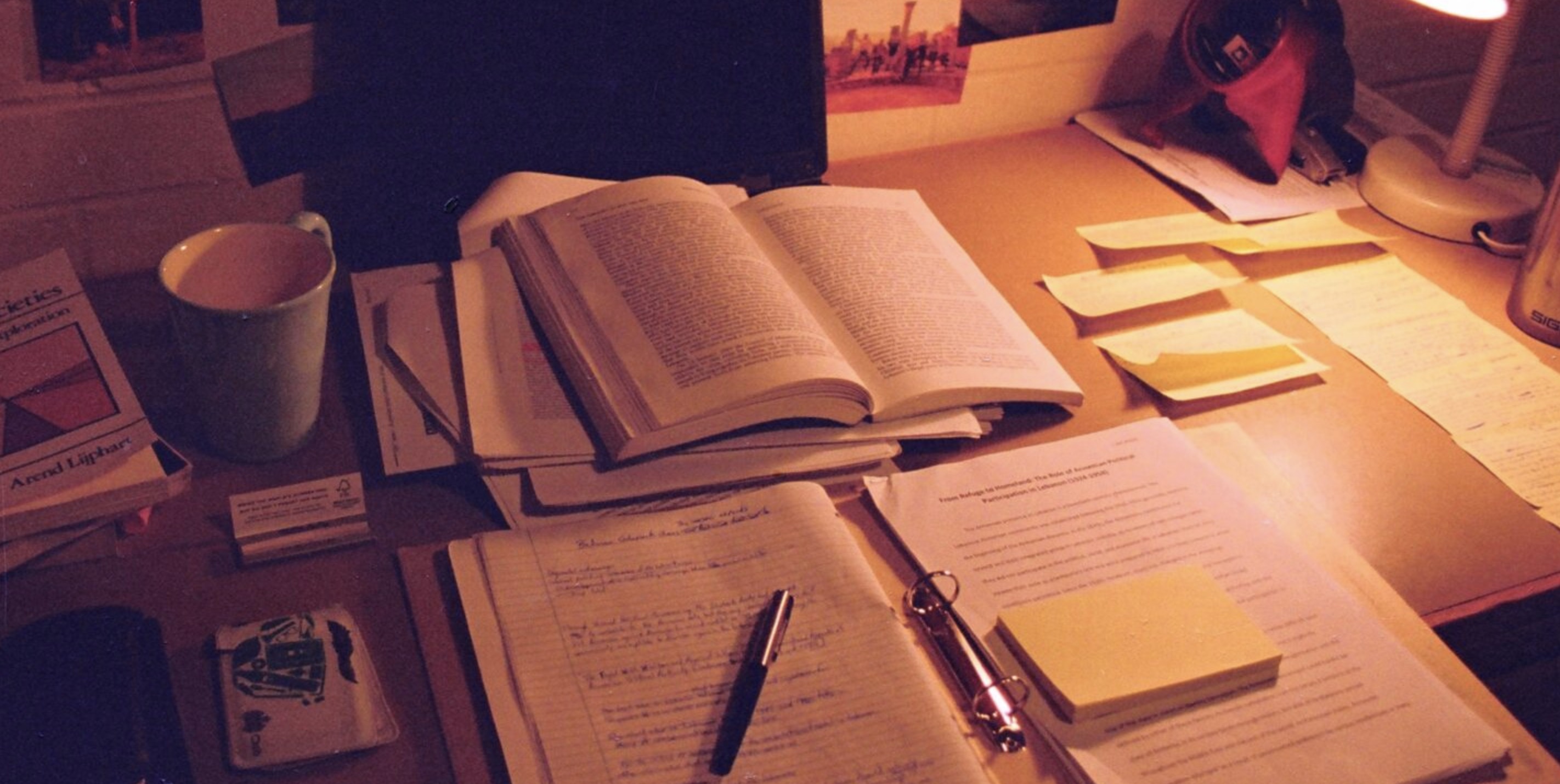 Desk with books and studying materials